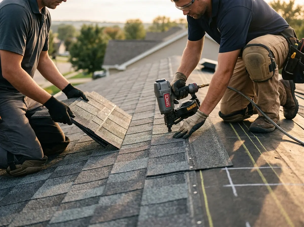 Professional roofer working on a residential roof in Greenbriar